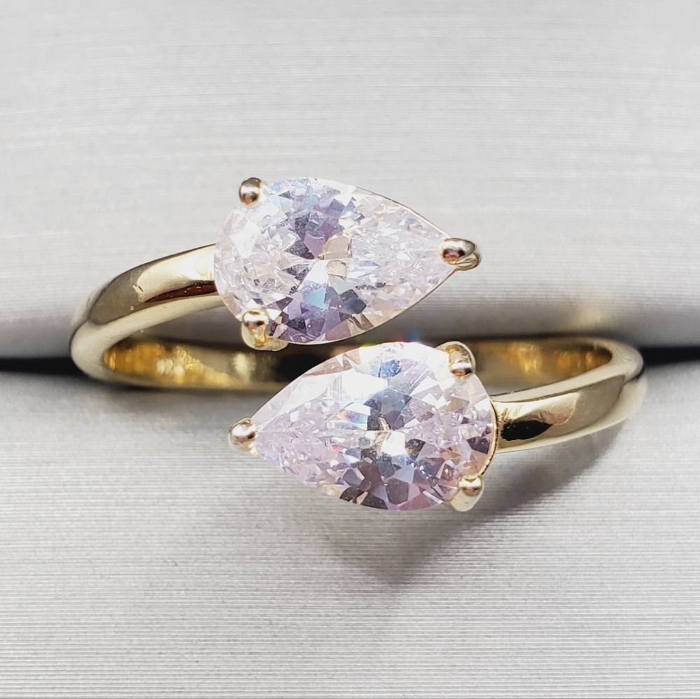 Pear Cut Bypass Ring Yellow Gold | 925 Sterling Silver Ring